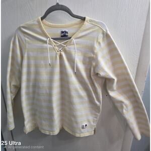 New York Laundry Shirt Womens L Yellow White Stripe Coastal Nautical Summer Boat